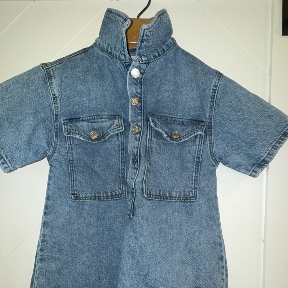 So cute! ZARA durable denim shirt jean henley button up mini dress 8 kids girls - Picture 7 of 9